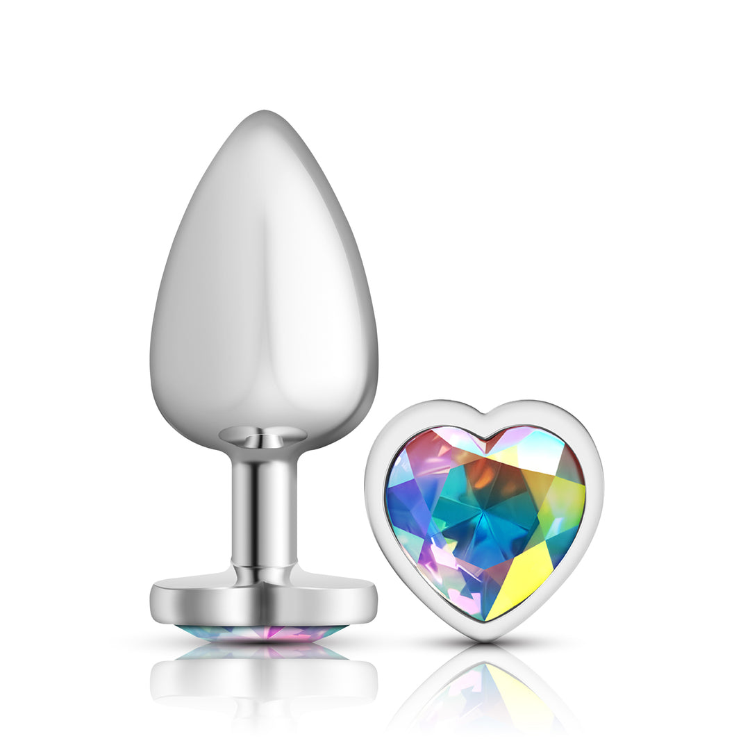 Cheeky Charms-Silver Metal Butt Plug- Heart-Clear-Large VB-CC9128