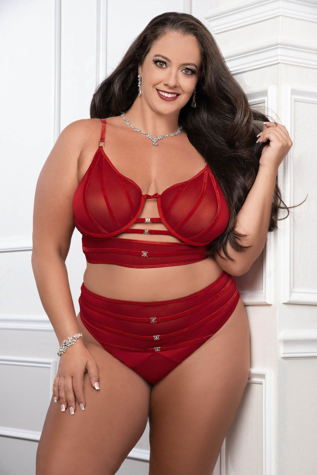 Red 2pc Satin Bra and High Waist Panty - Queen Size GWD-OH2467PQRED